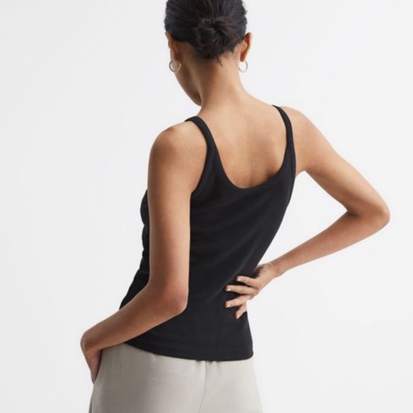 Reiss Louisa Crew Neck Ribbed Cami Tank Vest Top Black XS - Picture 4 of 10
